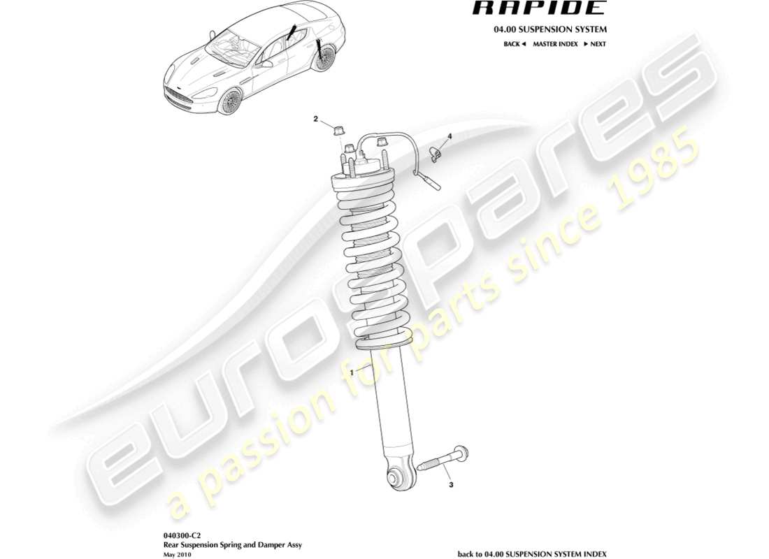 aston martin rapide (2019) teilediagramm für hintere feder und dämpfer