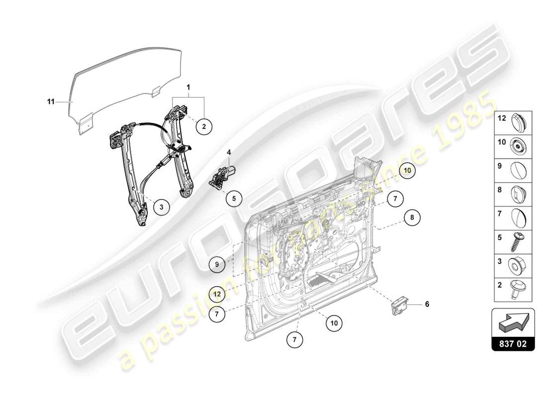 lamborghini urus (2020) fensterheber mit motor ersatzteildiagramm