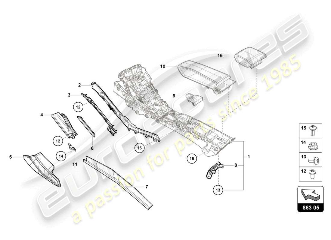 lamborghini evo spyder 2wd (2021) tunnel trim ersatzteildiagramm