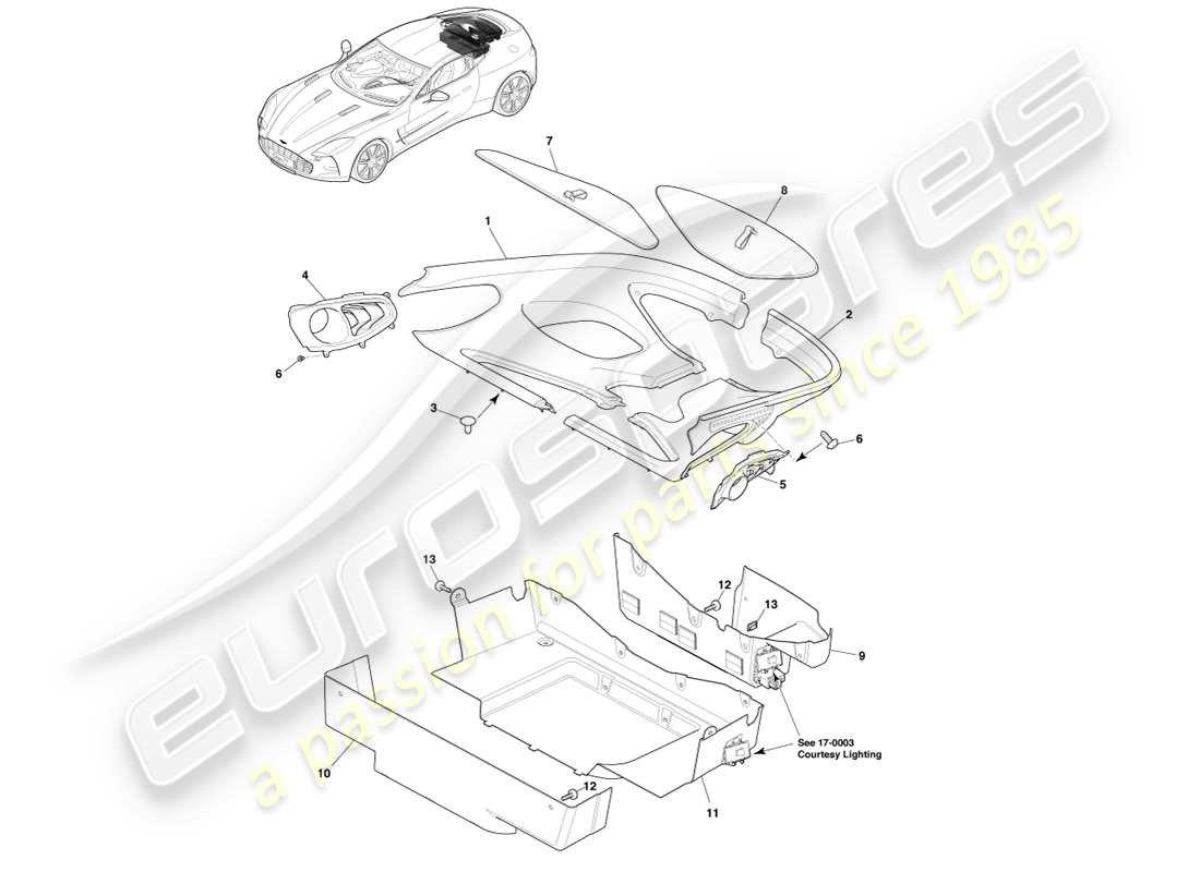 aston martin one-77 (2011) teilediagramm laderaumverkleidung