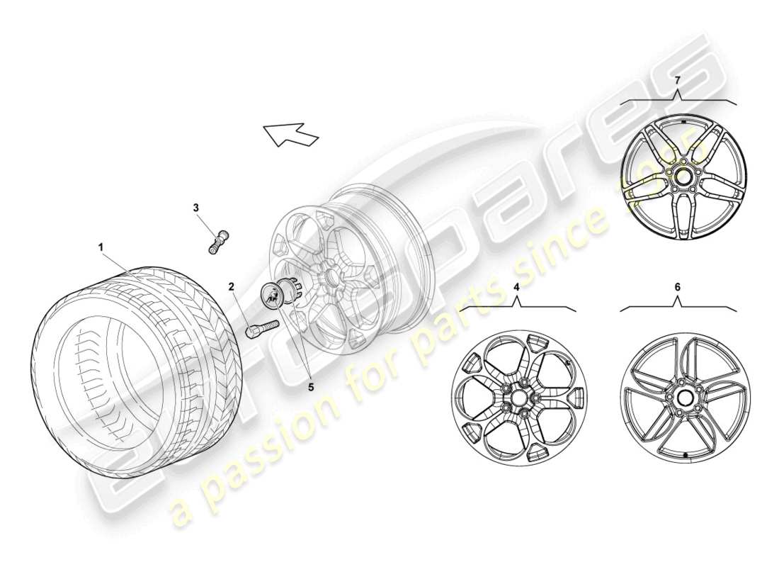 lamborghini lp640 roadster (2010) aluminiumfelge vorne teilediagramm