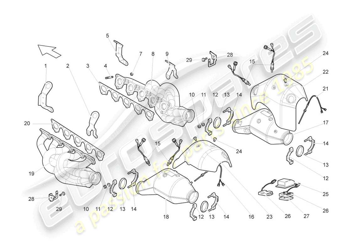 lamborghini gallardo coupe (2005) auspuffkrümmer ersatzteildiagramm