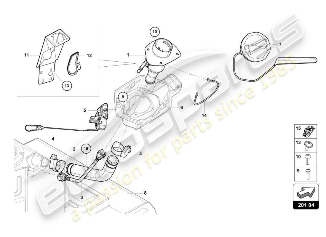 lamborghini lp770-4 svj roadster (2022) kraftstoffeinfüllstutzen mit restrict ersatzteildiagramm