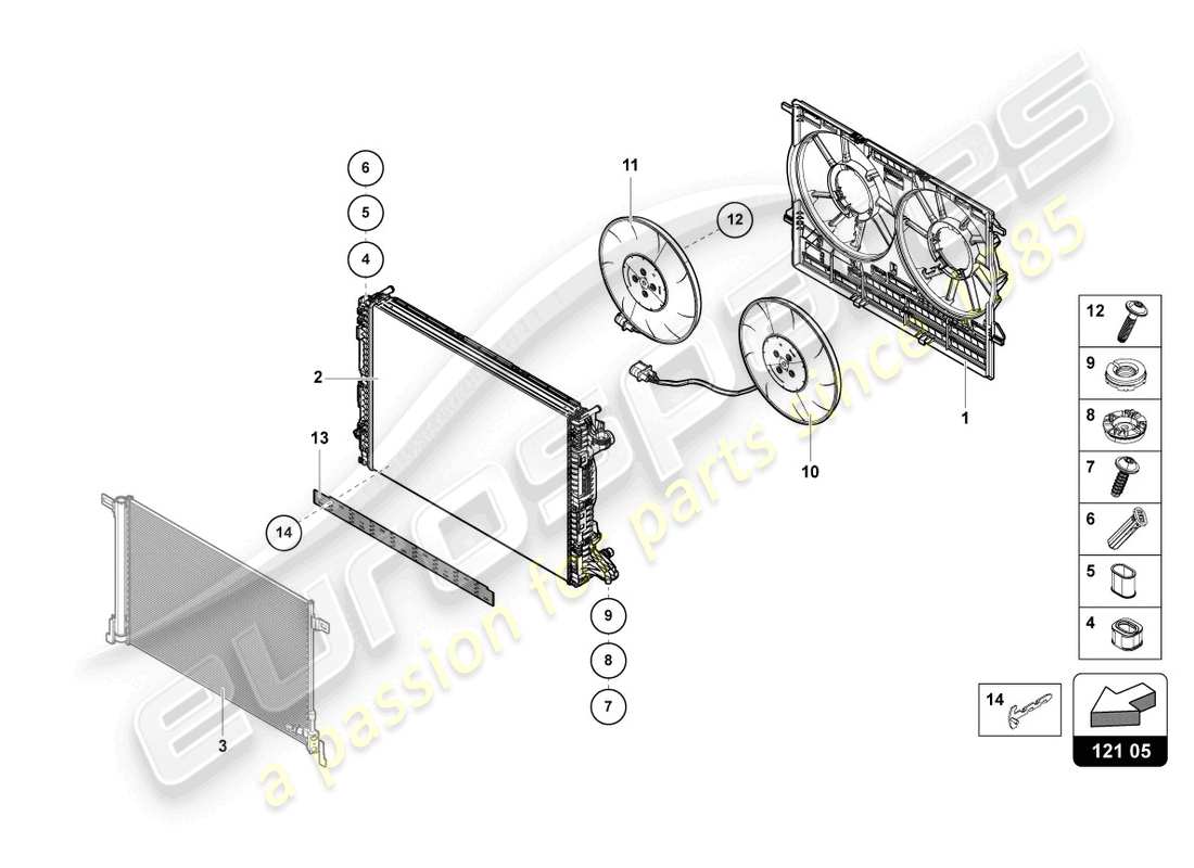 lamborghini urus (2022) kühlerlüfter-teilediagramm