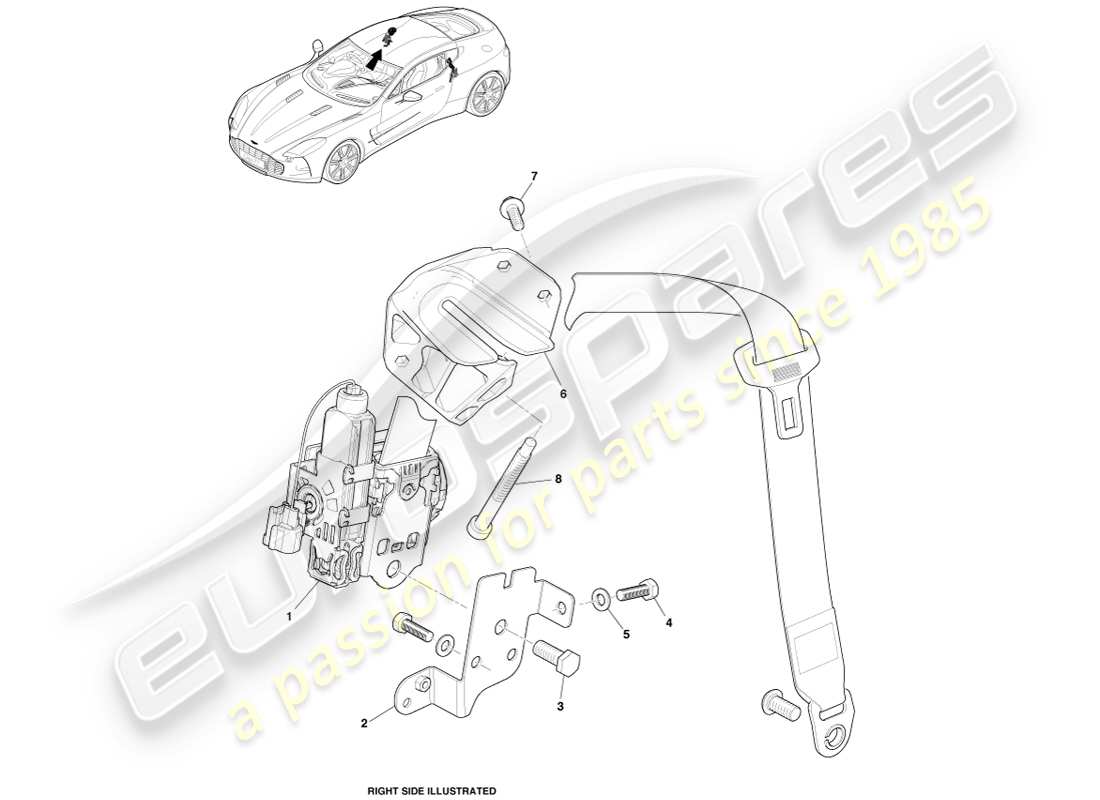 aston martin one-77 (2011) teilediagramm für vordere sicherheitsgurte
