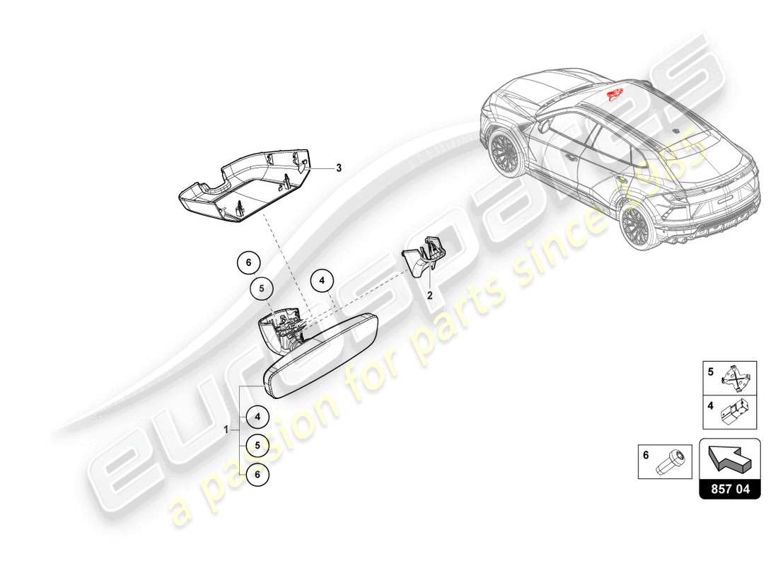 lamborghini urus (2020) innenspiegel teilediagramm