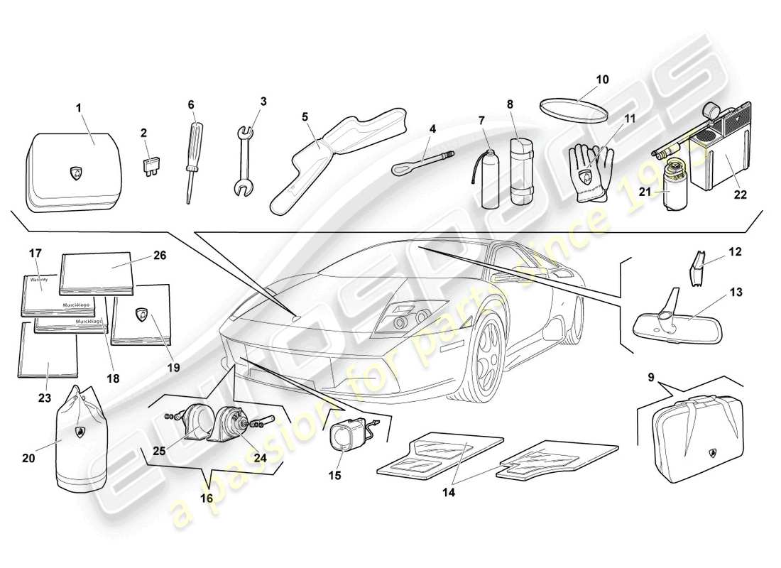 lamborghini lp640 roadster (2008) fahrzeugwerkzeuge ersatzteildiagramm
