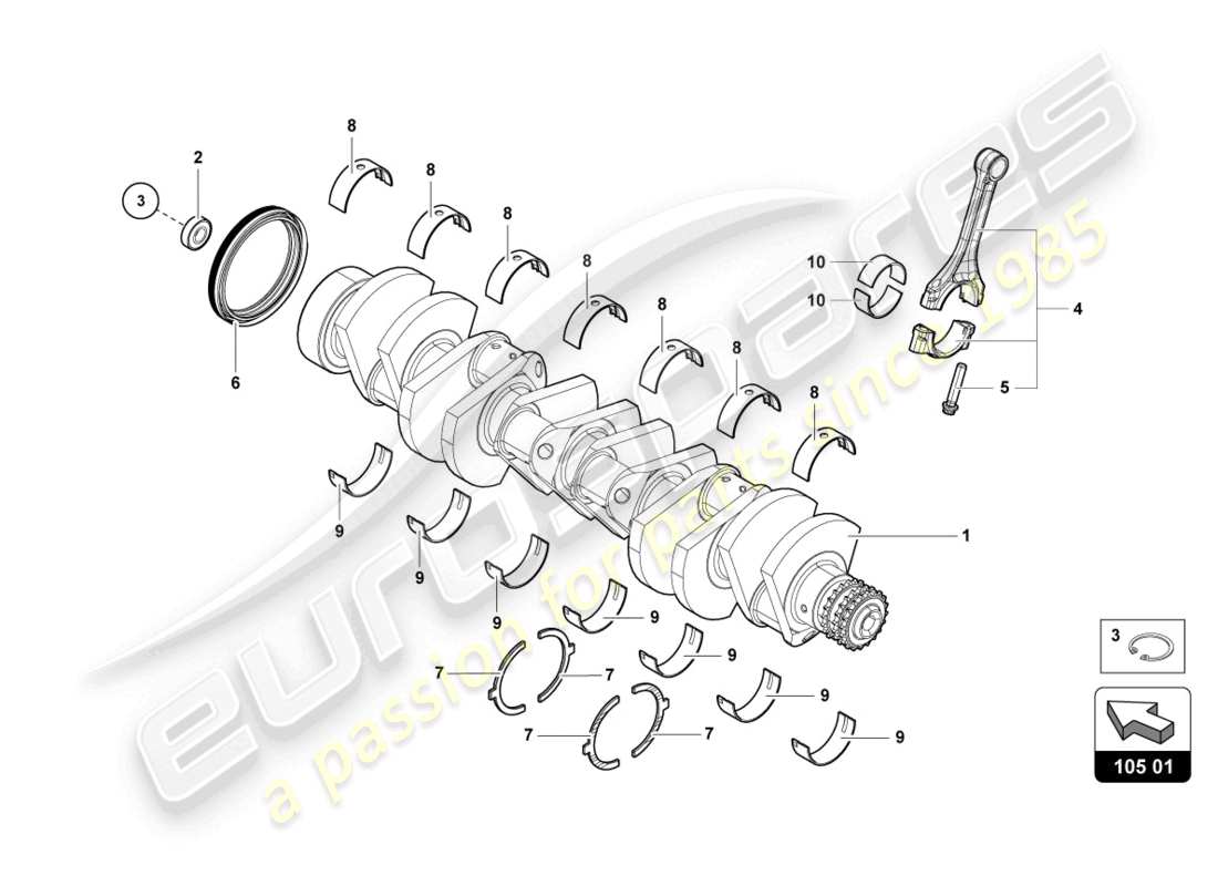 lamborghini sian roadster (2021) kurbelwelle mit lagern ersatzteildiagramm