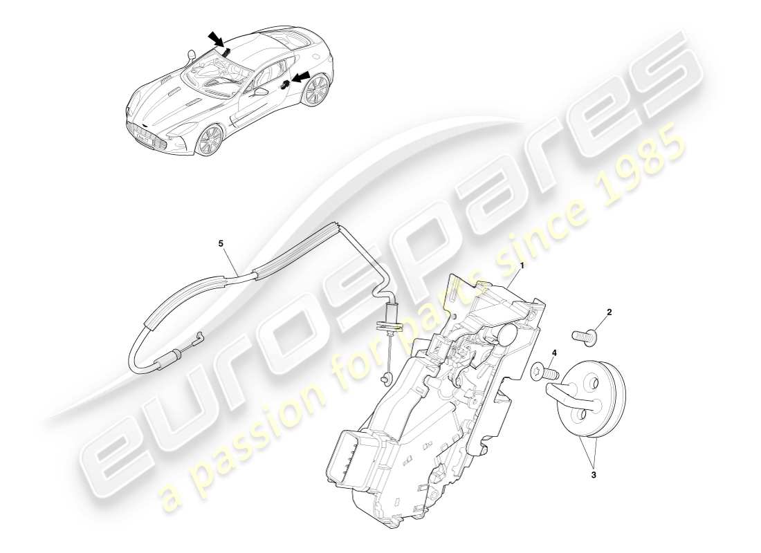 aston martin one-77 (2011) teilediagramm für das vordertürschloss