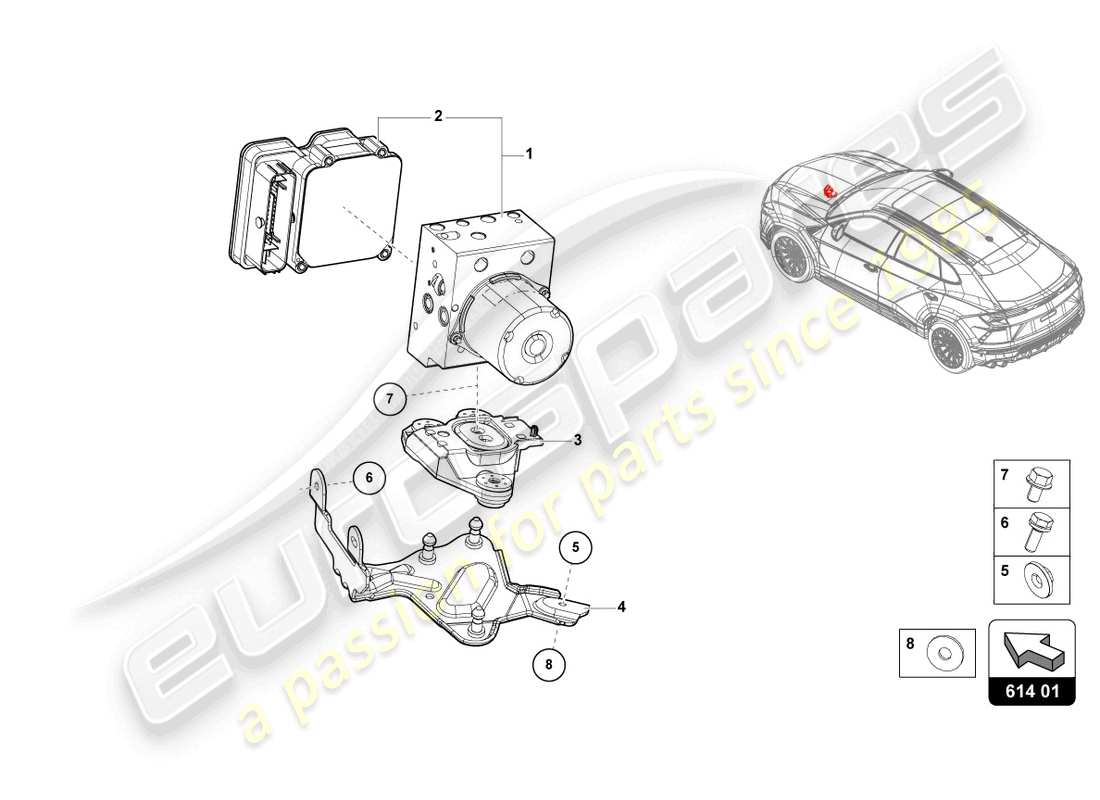 lamborghini urus (2019) abs-einheit mit steuergerät teilediagramm