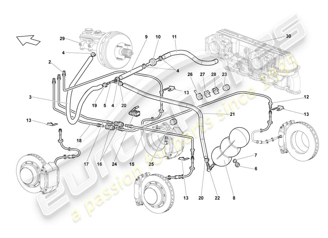 lamborghini lp640 roadster (2010) bremsrohr ersatzteildiagramm