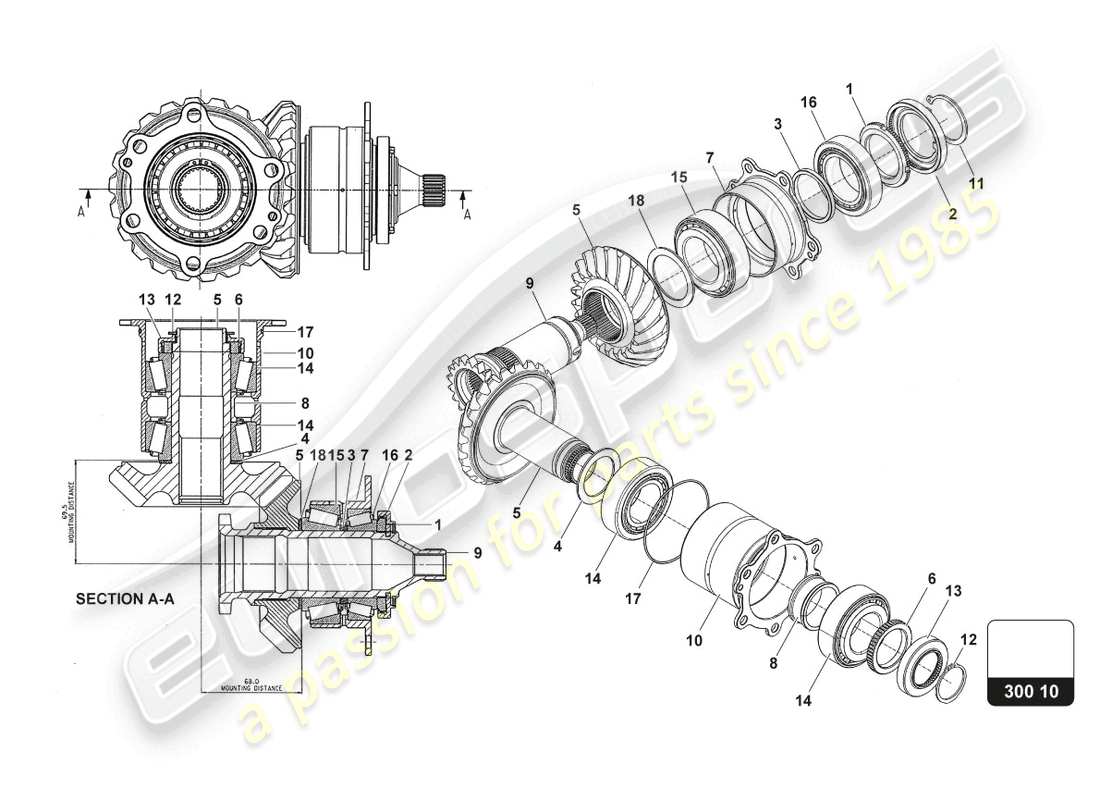 lamborghini super trofeo (2016) kronenrad und ritzelbaugruppe teilediagramm