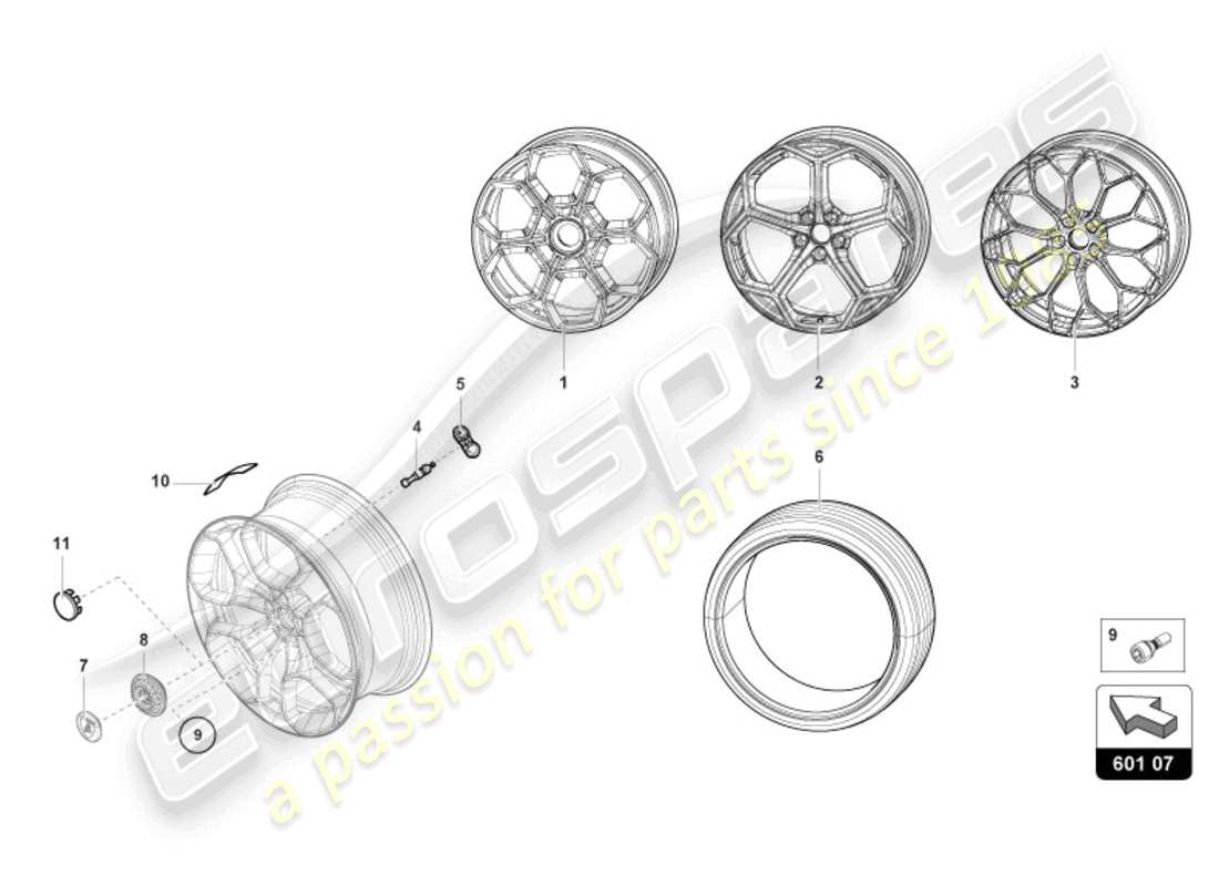 lamborghini tecnica (2024) räder/reifen vorne teilediagramm
