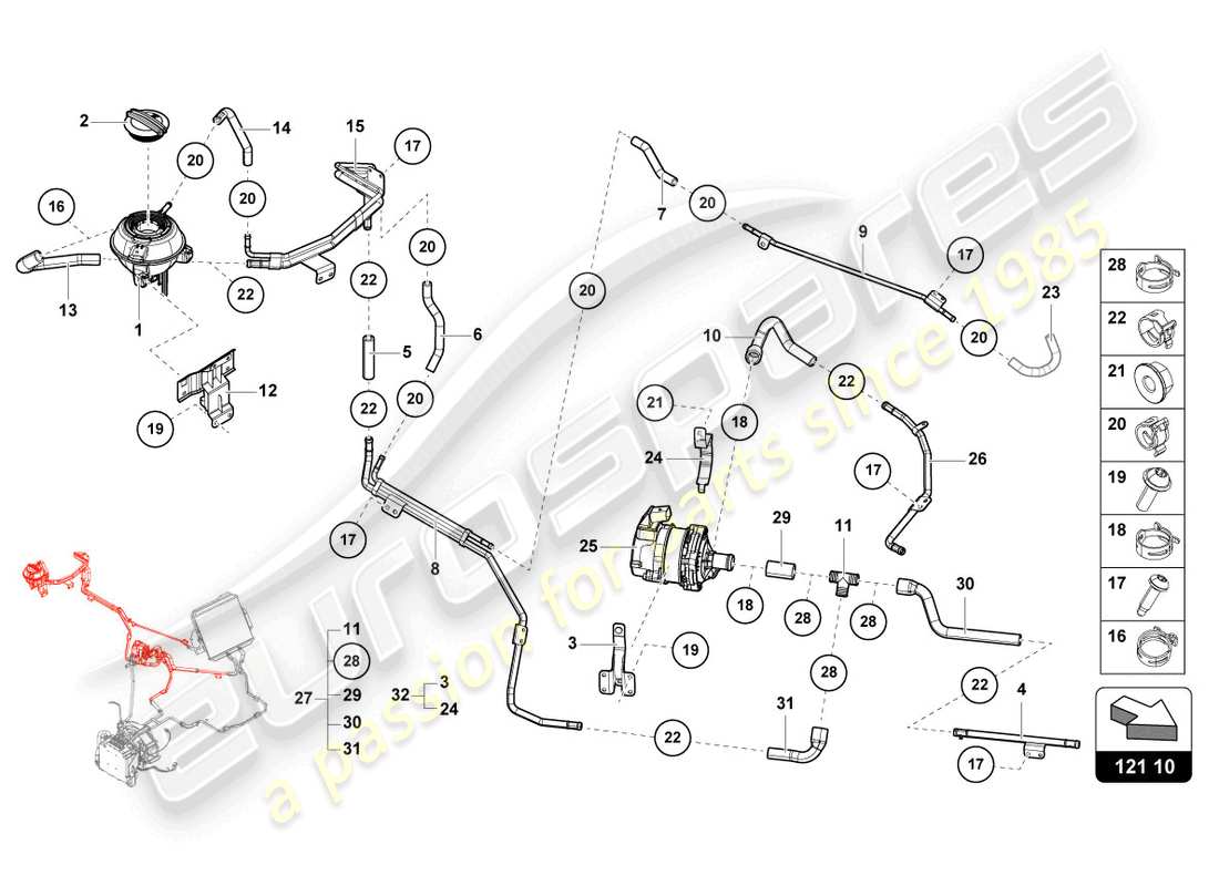 lamborghini sian roadster (2021) teilediagramm des kühlsystems