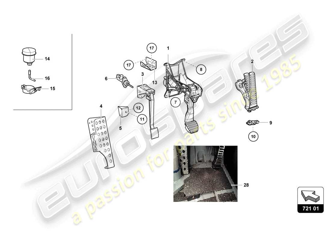 lamborghini super trofeo evo (2018) teilediagramm der pedalbox-baugruppe