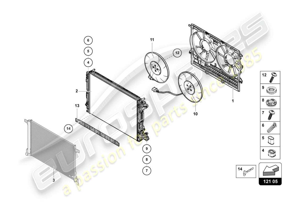 lamborghini urus (2019) kühlerlüfter-teilediagramm