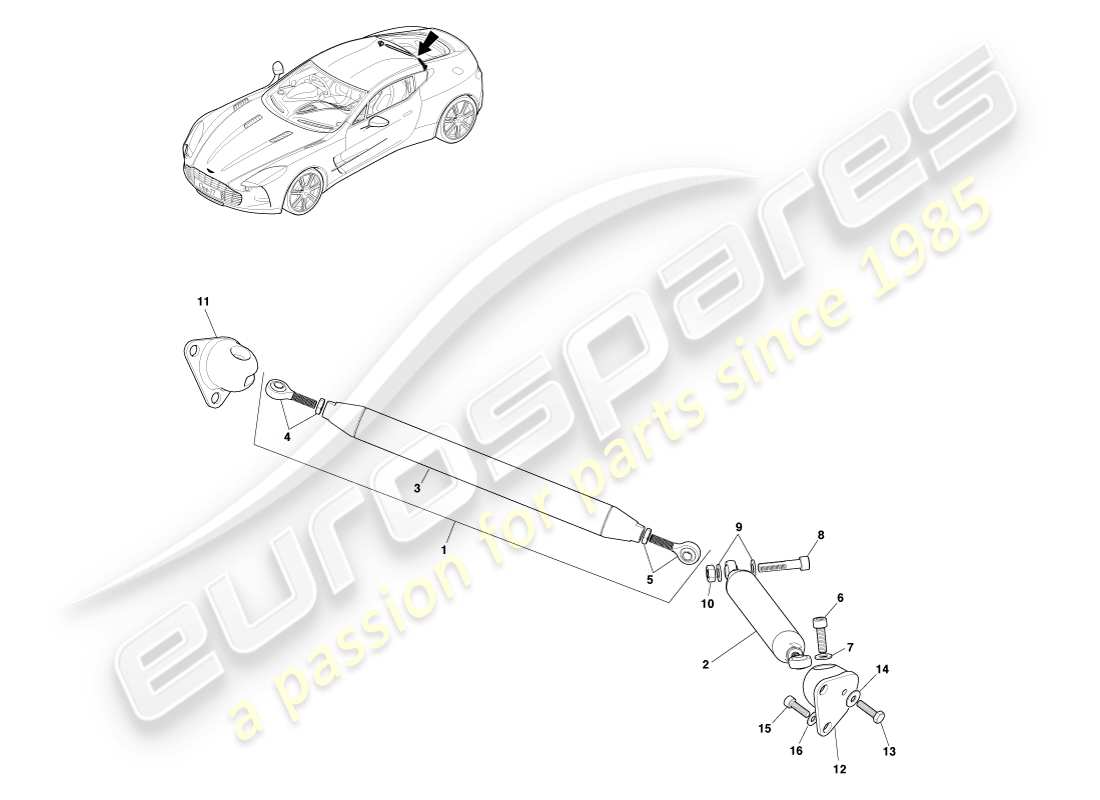 aston martin one-77 (2011) teilediagramm der hinteren v-strebe