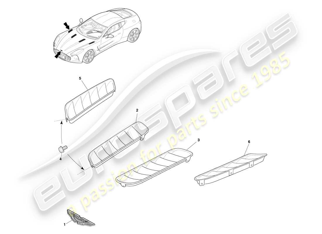 aston martin one-77 (2011) teilediagramm für die frontverkleidung