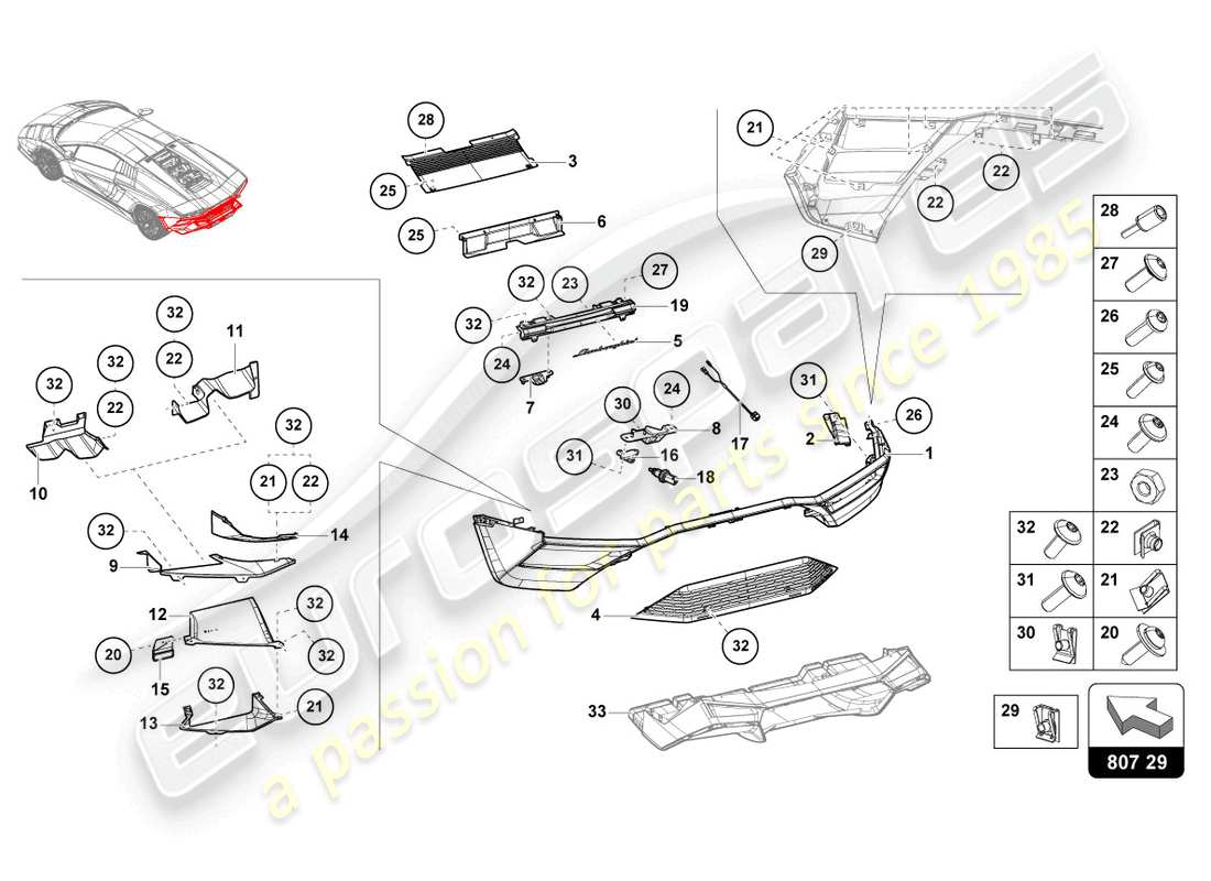 lamborghini countach lpi 800-4 (2022) stoßstangenoberteil ersatzteildiagramm