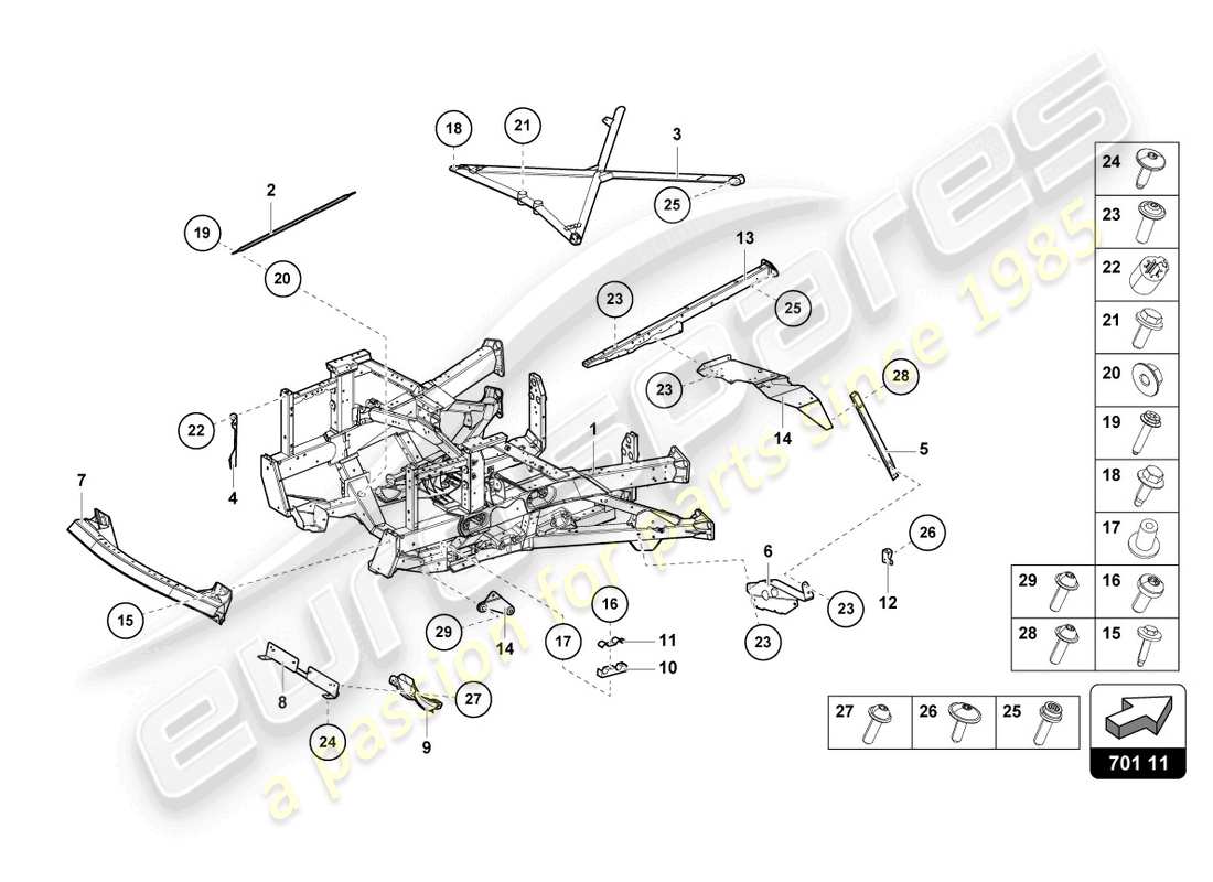 lamborghini sian roadster (2021) zierrahmen hinterteil ersatzteildiagramm