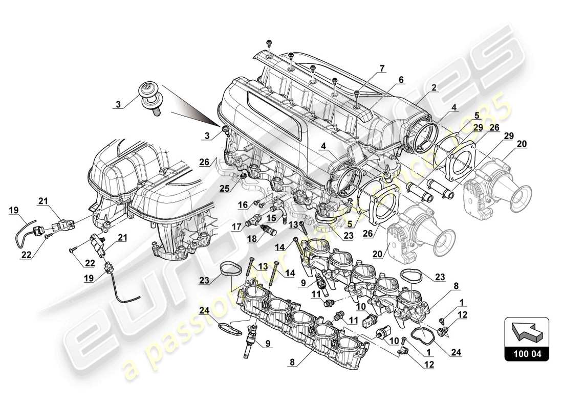 lamborghini 2017 (gt3) teilediagramm des luftansaugkrümmers