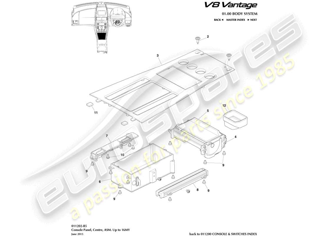 aston martin v8 vantage (2018) frontkonsole, asm, zu 16my ersatzteildiagramm