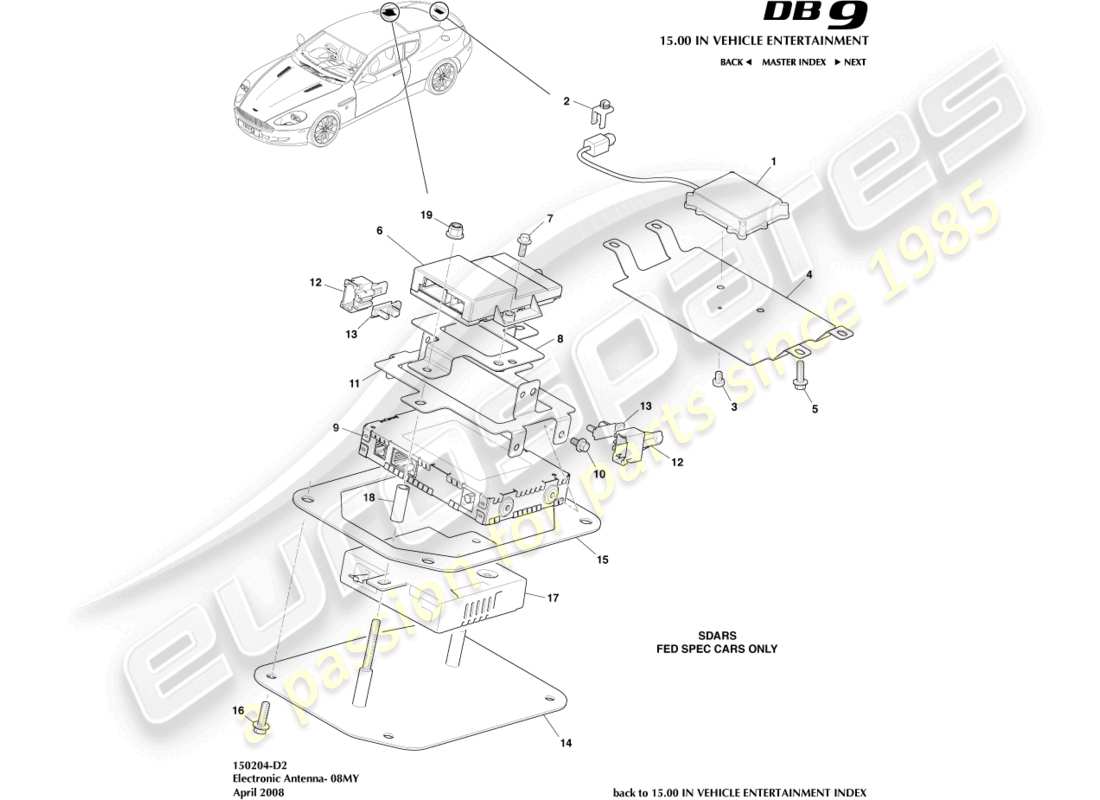 aston martin db9 (2010) elektronische antenne, 08my teilediagramm