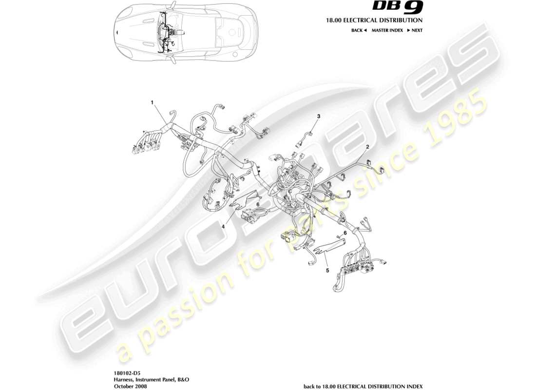 aston martin db9 (2006) ip-kabelbaum, b- und o-teilediagramm