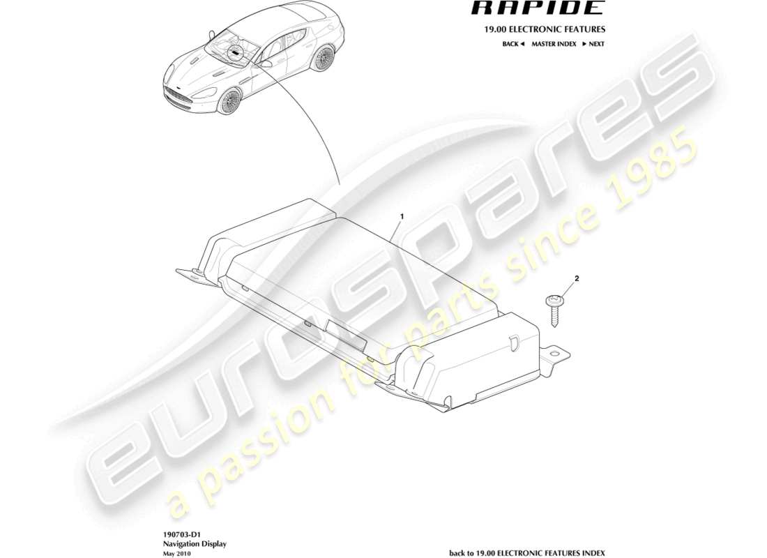 aston martin rapide (2010) teilediagramm für navigationsdisplay