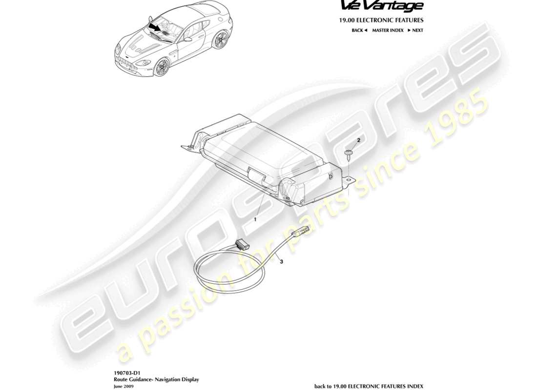 aston martin v12 vantage (2012) teilediagramm für navigationsdisplay