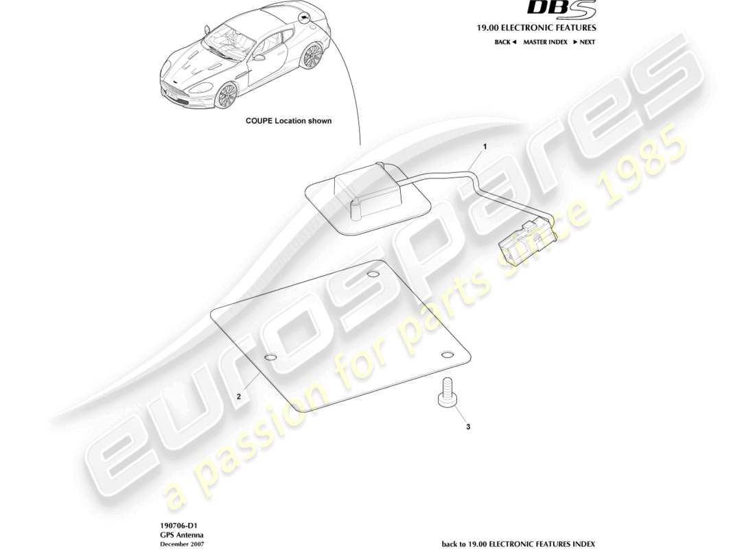 aston martin dbs (2007) gps-antennenteildiagramm
