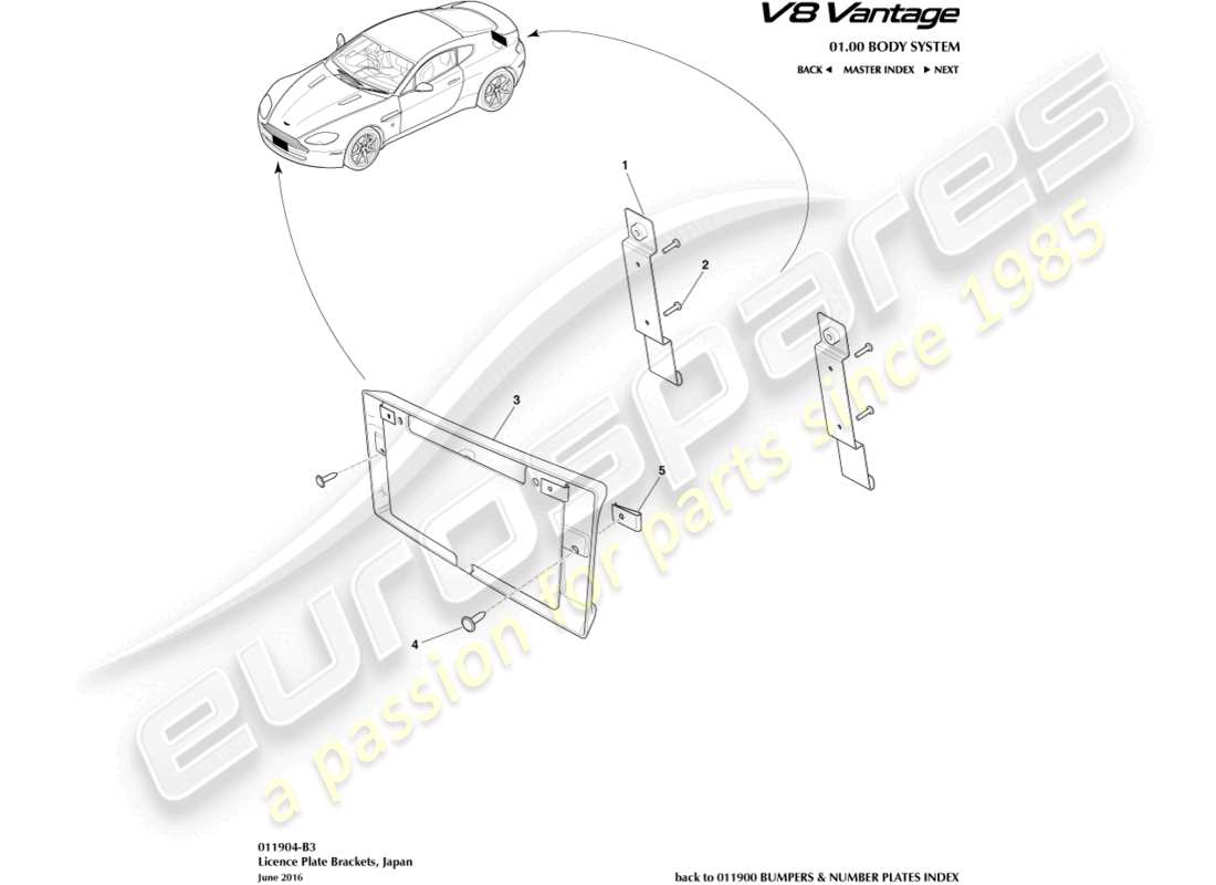 aston martin v8 vantage (2013) nummernschildhalterungen, japan-ersatzteildiagramm
