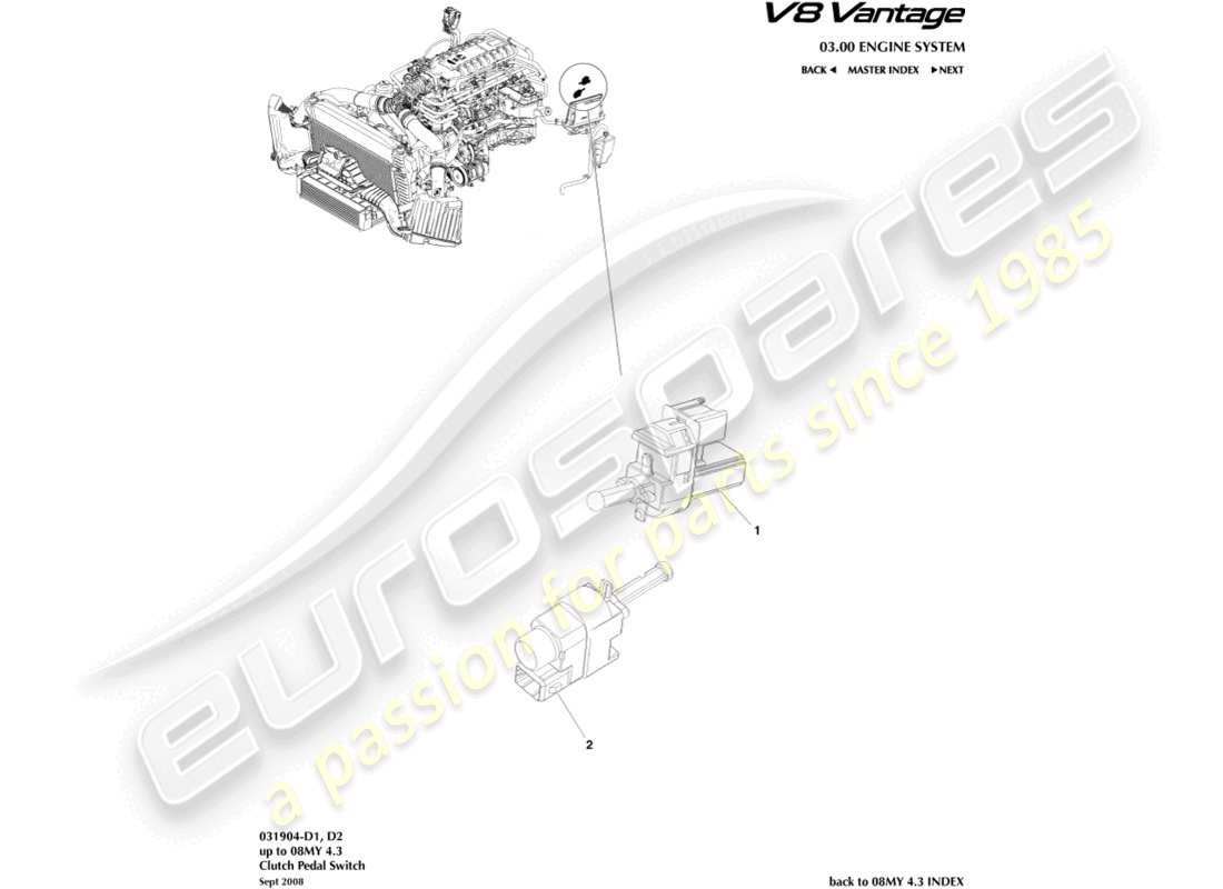 aston martin v8 vantage (2014) teilediagramm des kupplungspedalschalters
