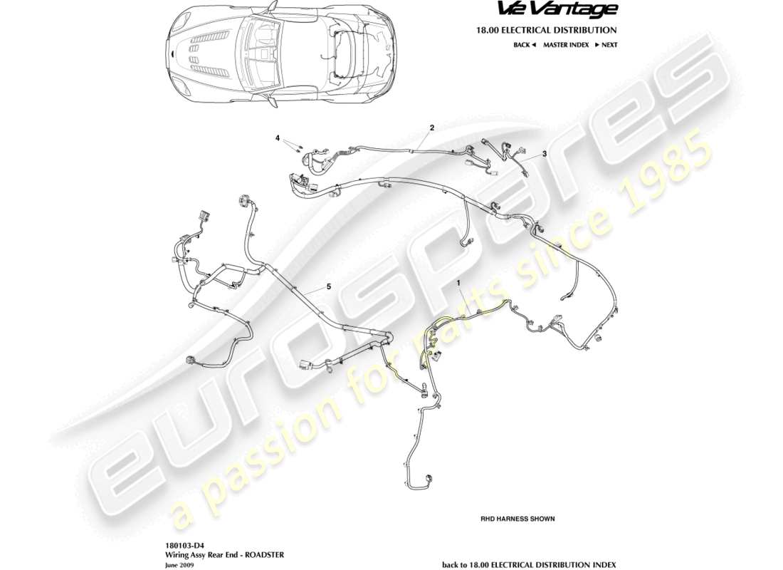 aston martin v12 vantage (2012) kabelbaum hinten, roadster-ersatzteildiagramm