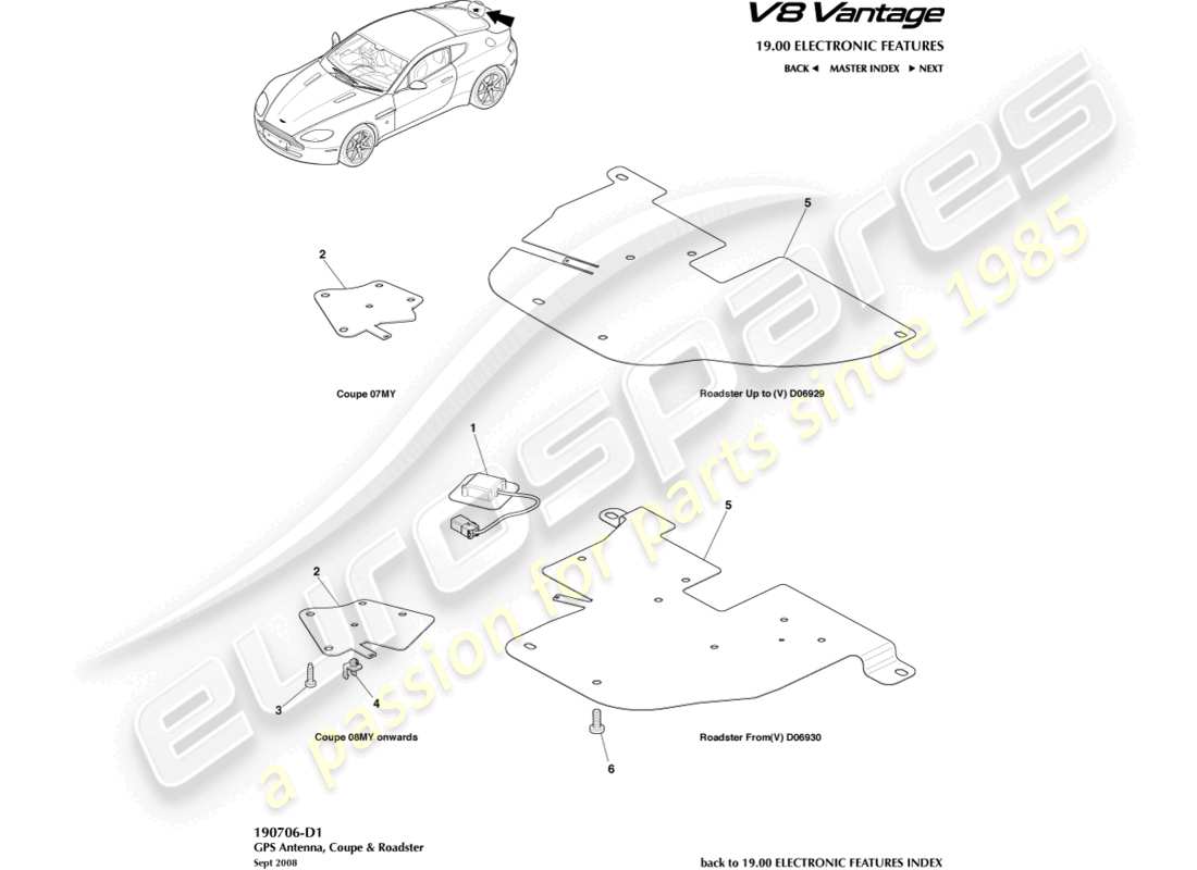 aston martin vantage gt8 (2017) gps-antennenteildiagramm