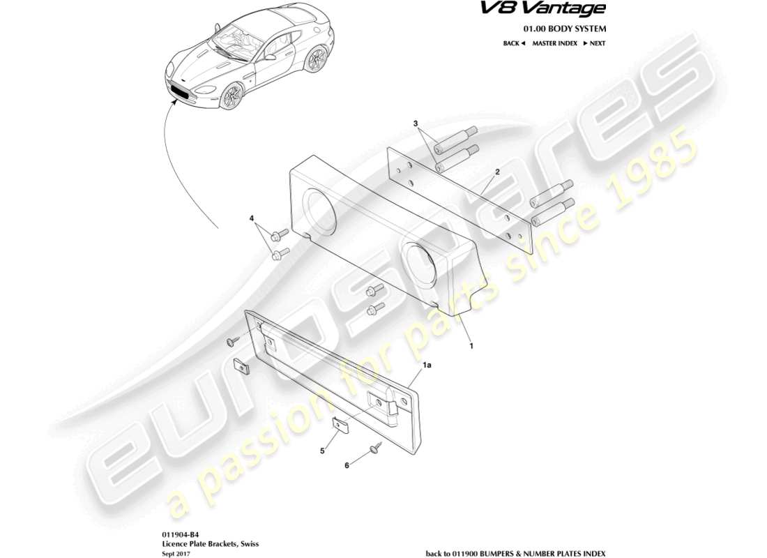 aston martin v8 vantage (2018) nummernschildhalter, schweiz ersatzteildiagramm
