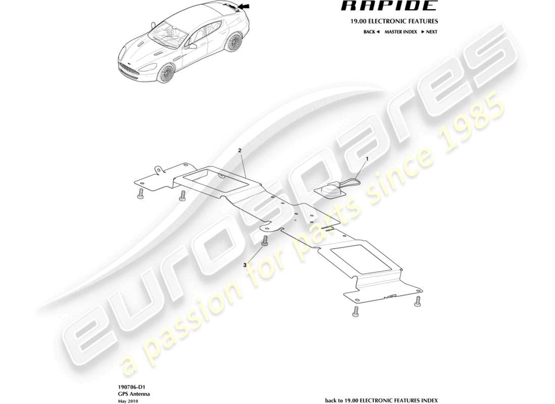 aston martin rapide (2010) gps-antennenteildiagramm