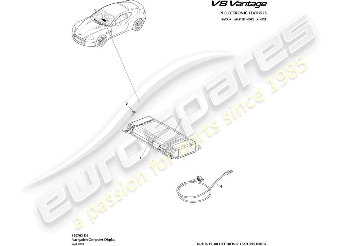 aston martin v8 vantage (2013) teilediagramm für navigationsdisplay