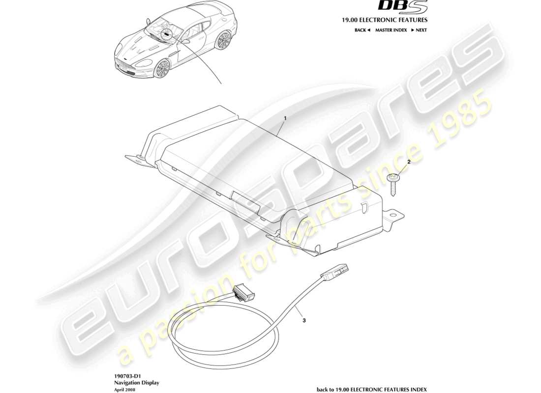 aston martin dbs (2007) teilediagramm für navigationsdisplay