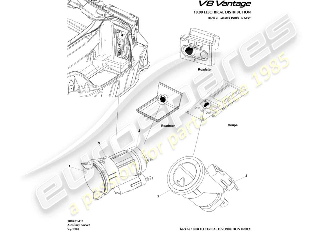aston martin v8 vantage (2018) teilediagramm für zusatzsteckdose