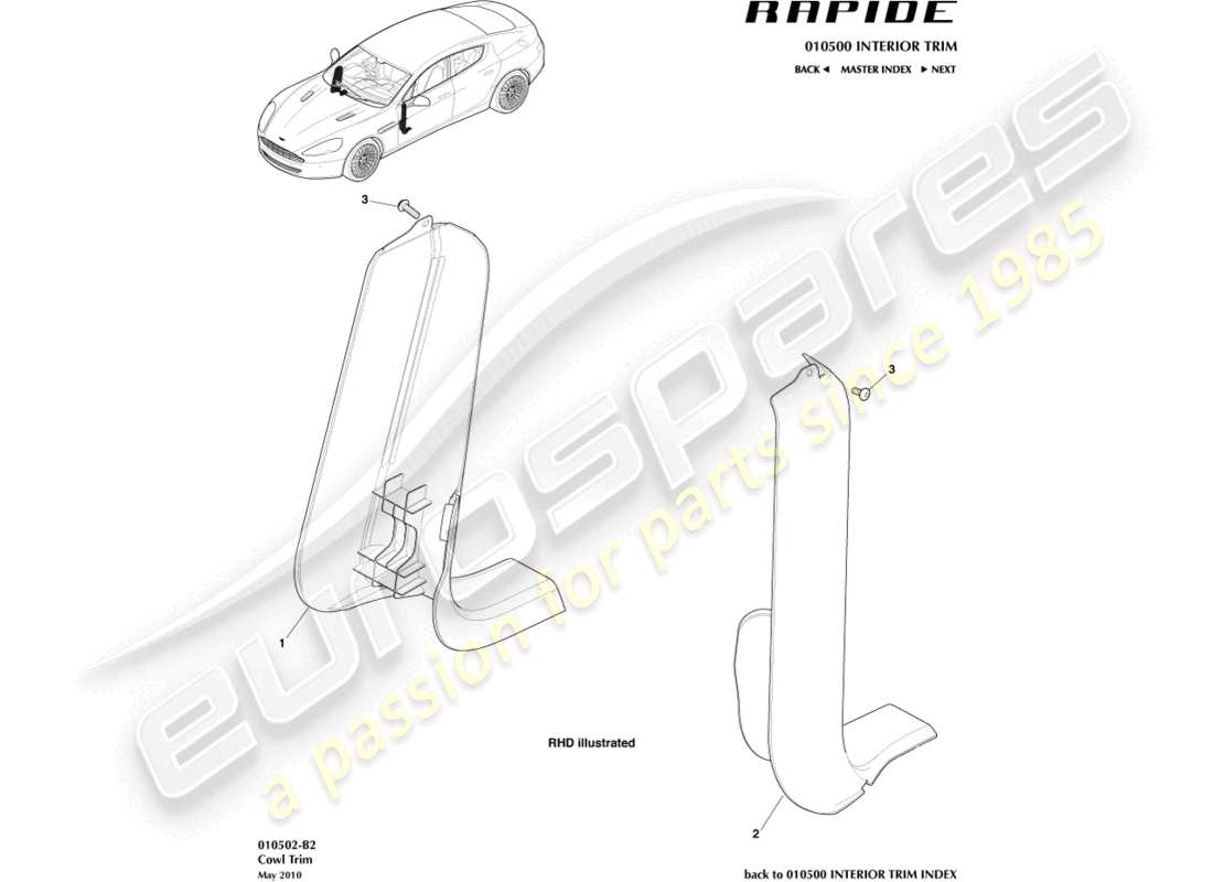 aston martin rapide (2014) teilediagramm für die untere verkleidung