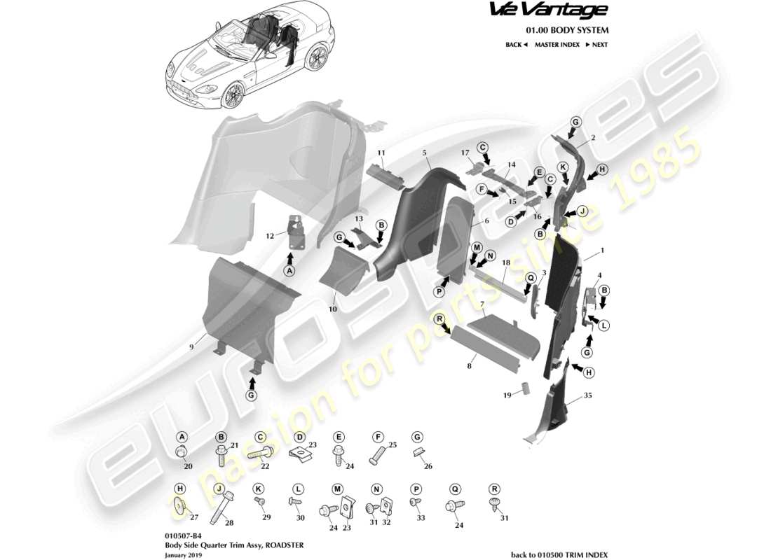aston martin v12 vantage (2010) seitenverkleidung der karosserie, roadster-ersatzteildiagramm