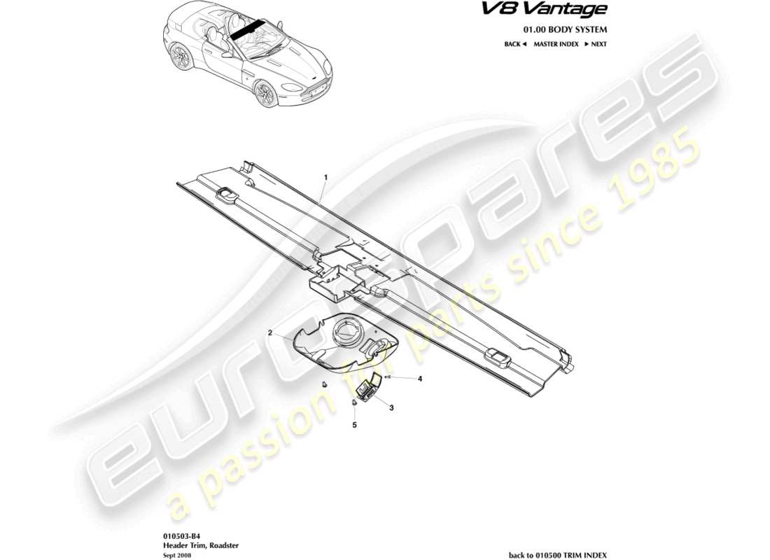 aston martin v8 vantage (2006) krümmerverkleidung, roadster, ersatzteildiagramm