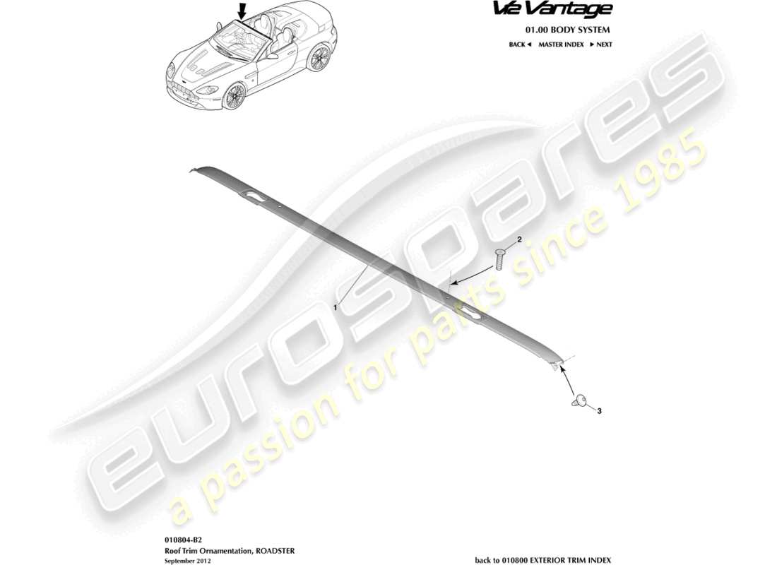 aston martin v12 vantage (2012) dachverkleidung, roadster-ersatzteildiagramm