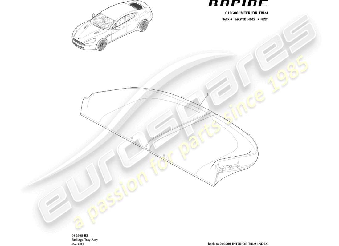 aston martin rapide (2011) teilediagramm für die verkleidung der gepäckraumabdeckung