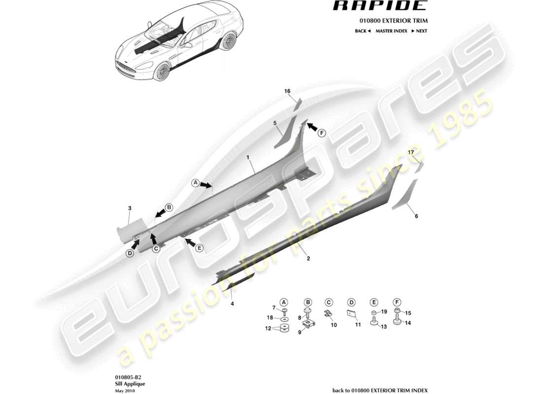 aston martin rapide (2011) teilediagramm für schwellerapplikationen