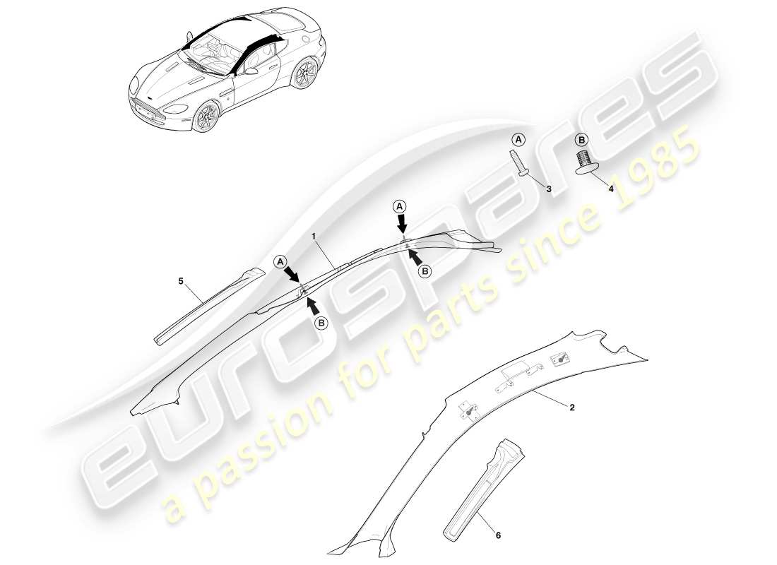 aston martin v8 vantage (2007) säulenverkleidung oben, coupé, ersatzteildiagramm
