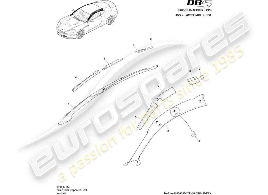 ein teilediagramm aus dem teilekatalog aston martin dbs (2008)