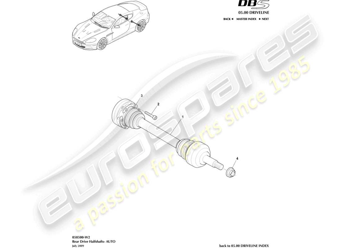 aston martin dbs (2007) hintere halbwellenbaugruppe, autoteildiagramm