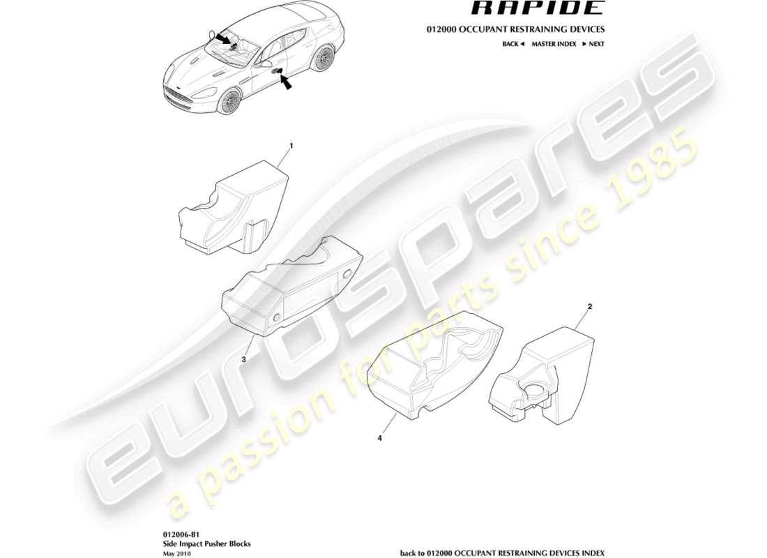 aston martin rapide (2013) teilediagramm für seitenaufprallblöcke